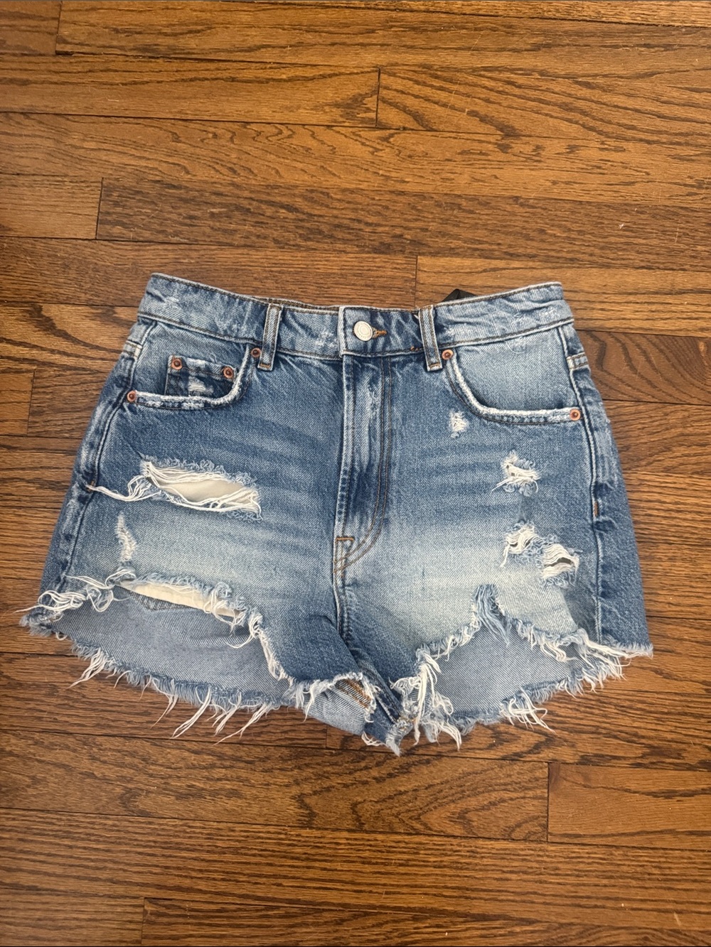 Zara Distressed Light Blue Denim Shorts